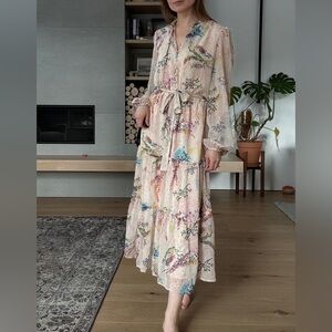 Autres Filles Pink Tiered Long Sleeve Maxi Dress L